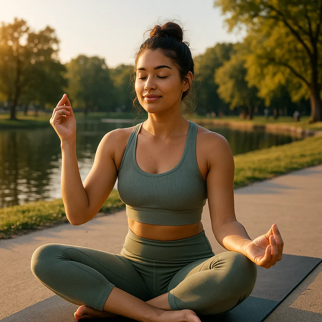Woman practicing meditation by a peaceful lake to support recovery from alcohol addiction