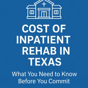 nfographic titled 'Cost of Inpatient Rehab in Texas' with a simple line drawing of a rehab facility.