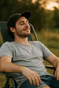 Man enjoying hybrid weed effects with relaxed body and clear mind at sunset